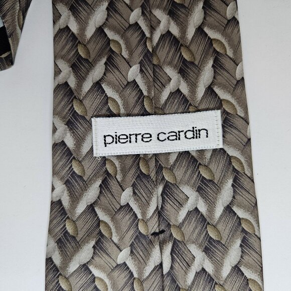 Pierre Cardin Mens Woven Patterned Silk Tie Brown Beige Vintage Necktie - Picture 4 of 8